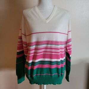 Vintage La Mode Striped V-Neck Sweater 80s Preppy Size Medium